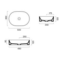 Раковина настольная Catalano Zero без перелива 50x35 h12 без отв. под смеситель покрытие Cataglaze+ цвет белый глянцевый 122500001 схема 2