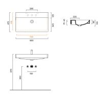 Раковина 80x47 Catalano GREEN без отв. под смеситель покрытие Cataglaze+ цвет белый глянцевый 420800001 схема 2
