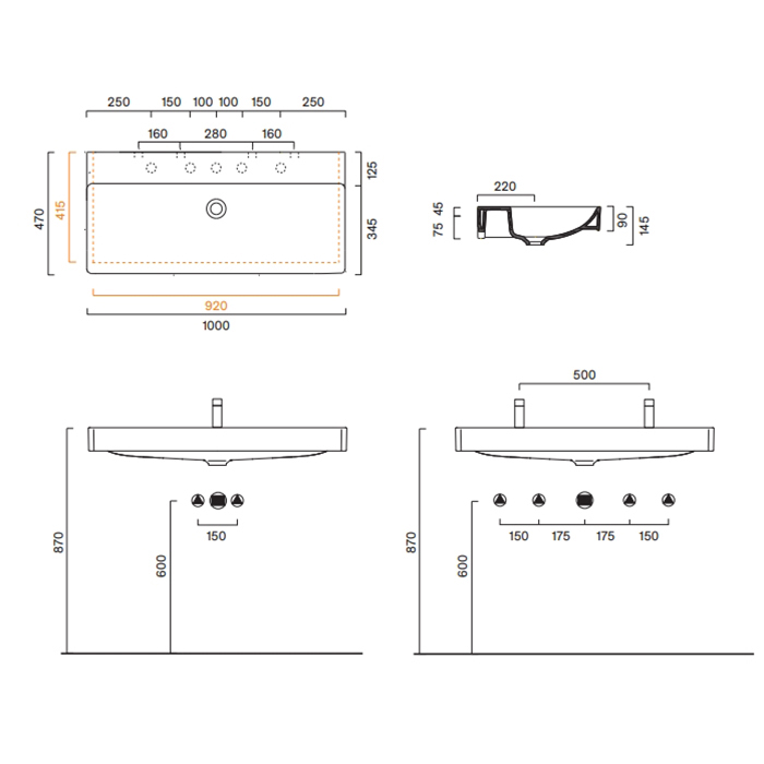 Раковина 100x47 Catalano GREEN без отв. под смеситель покрытие Cataglaze+ цвет белый глянцевый 421000001 ФОТО