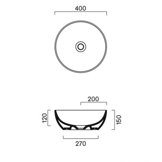 Раковина 40 h15 накладная Catalano GREEN без отв. под смеситель покрытие Cataglaze+ цвет белый глянцевый 423400001 схема 2 Раковина 40 h15 накладная Catalano GREEN без отв. под смеситель покрытие Cataglaze+ цвет белый глянцевый 423400001 схема 2
