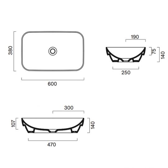 Раковина 60x38 h14 встраиваемая Catalano GREEN цвет белый глянцевый 424600001 схема 2