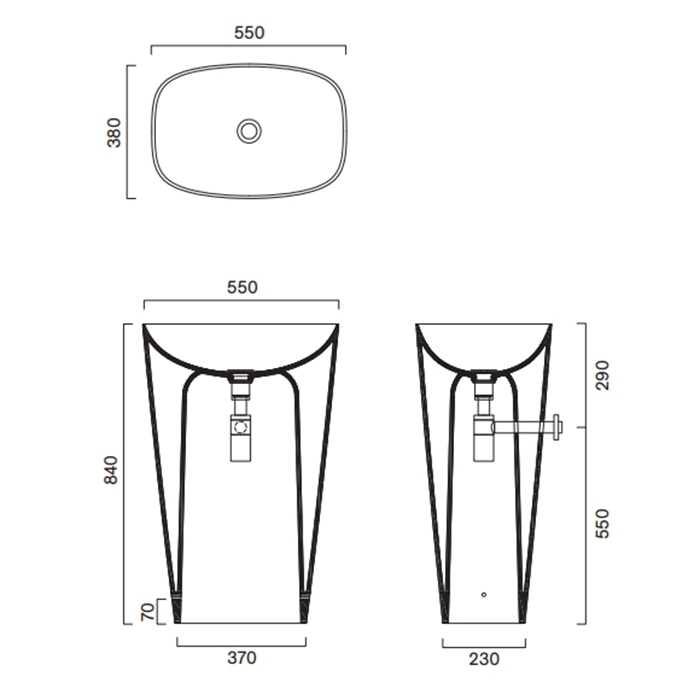 Раковина 55x38 h85 свободностоящая Catalano GREEN слив в стену цвет белый глянцевый 428551001 ФОТО