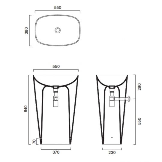 Раковина 55x38 h85 свободностоящая Catalano GREEN слив в стену цвет белый глянцевый 428551001 схема 2