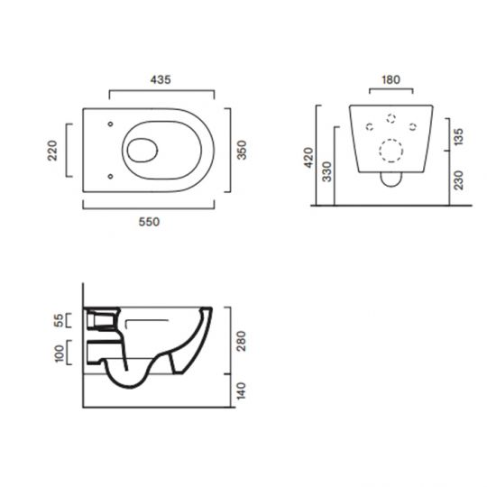 Унитаз подвесной 55x35 Catalano SFERA безободковый смыв Tornado покрытие Twinglaze+ без крепежа цвет Cemento Satinato 511550023 схема 2