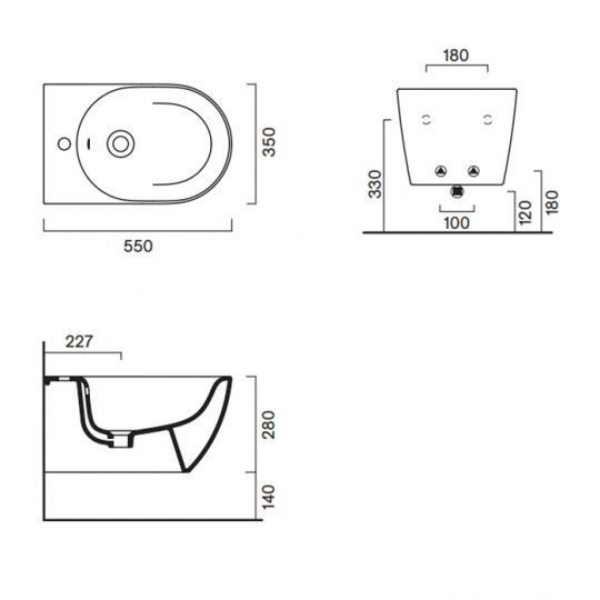 Биде подвесное 55x35 Catalano SFERA без крепежа цвет черный матовый 518551022 схема 2 Биде подвесное 55x35 Catalano SFERA без крепежа цвет черный матовый 518551022 схема 2