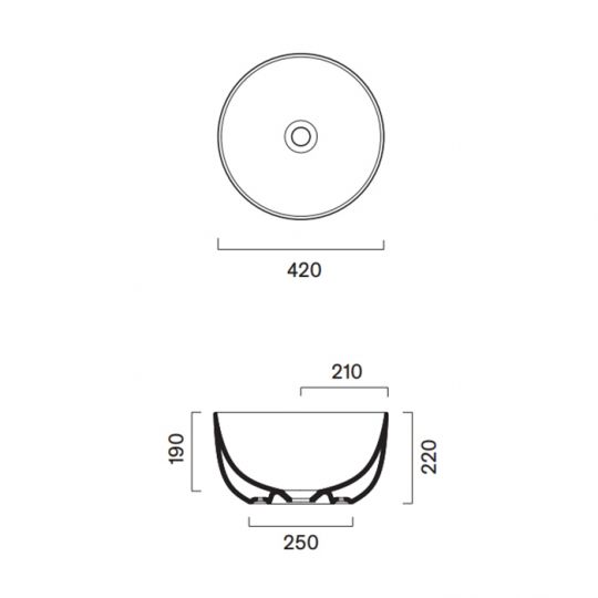 Раковина накладная Catalano SFERA 42 h22 без отв. под смеситель покрытие Cataglaze+ цвет белый глянцевый 523420001 схема 2
