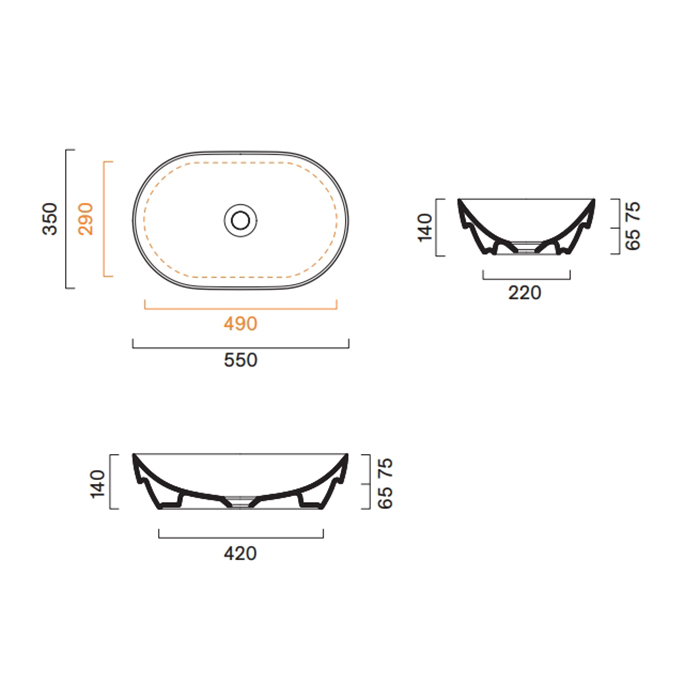 Раковина Catalano Sfera 524550001 накладная или полувстраиваемая 55х35см ФОТО