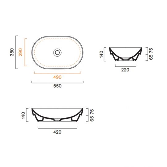 Раковина Catalano Sfera 524550001 накладная или полувстраиваемая 55х35см схема 2