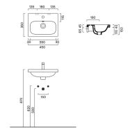 Раковина 45x35 встраиваемая/подвесная Catalano Alvea без отв. под смеситель покрытие Cataglaze+ цвет белый глянцевый 620450001 схема 2