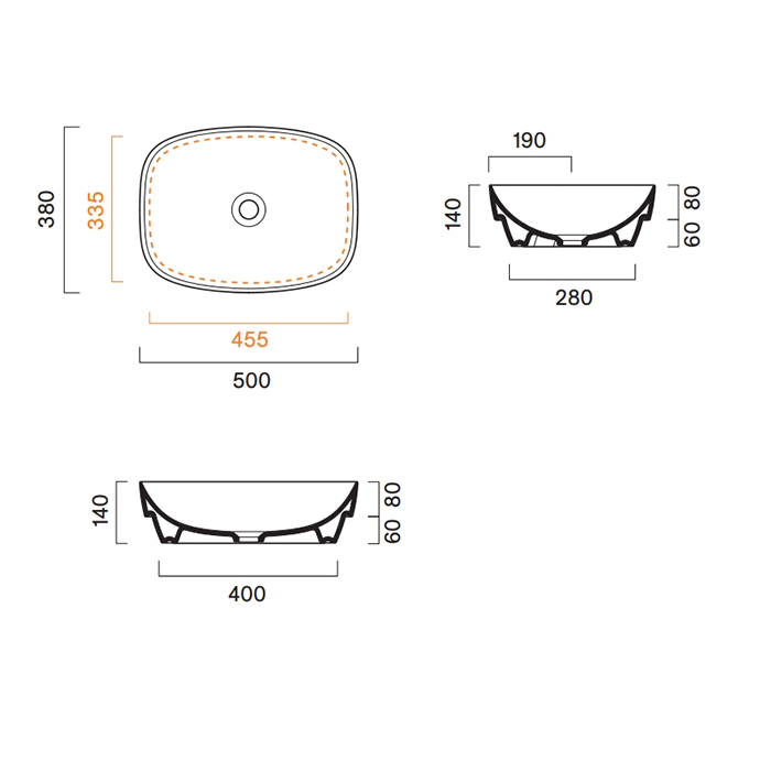 Раковина 50x38 встраиваемая Catalano Alvea без отв. под смеситель покрытие Cataglaze+ цвет белый глянцевый 624500001 ФОТО