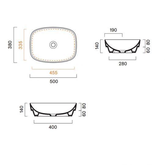 Раковина 50x38 встраиваемая Catalano Alvea без отв. под смеситель покрытие Cataglaze+ цвет белый глянцевый 624500001 схема 2 Раковина 50x38 встраиваемая Catalano Alvea без отв. под смеситель покрытие Cataglaze+ цвет белый глянцевый 624500001 схема 2