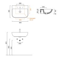 Раковина подвесная Catalano Italy 60x45 см с 1 отв. под смеситель покрытие Cataglaze+ цвет белый глянцевый 720601001 схема 2