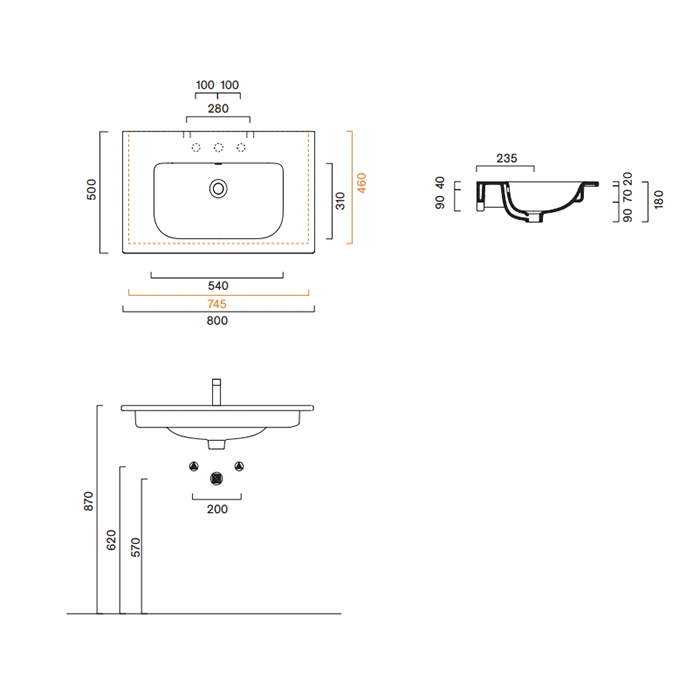 Раковина подвесная 80x50 Catalano Italy без отв. под смеситель покрытие Cataglaze+ цвет белый глянцевый 720810001 ФОТО