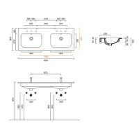 Раковина подвесная двойная Catalano Italy 125x50 см без отв. под смеситель цвет белый глянцевый 721270001 схема 2