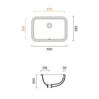 Раковина 55*38см Catalano Italy встраиваемая под столешницу с переливом цвет белый глянцевый схема 2