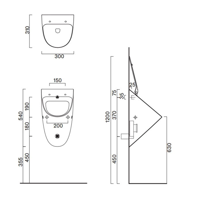 Писсуар подвесной  c отв. под крышку Catalano Comfort Rimless 54x30, цвет белый глянцевый ФОТО