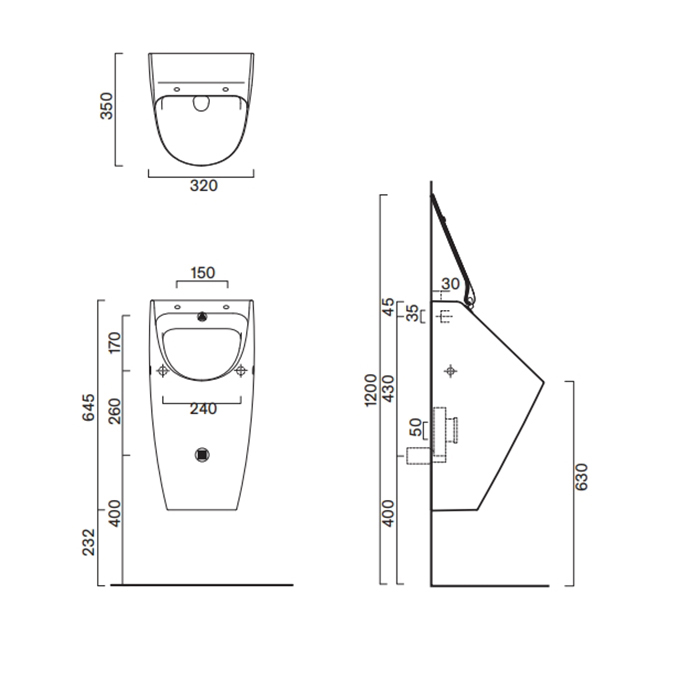 Писсуар подвесной  Catalano Comfort c отв. под крышку Rimless 64x32, цвет белый глянцевый ФОТО