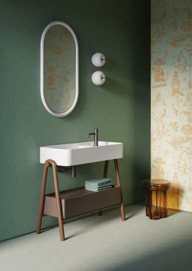 Консоль под раковину Artceram Brooklyn ACM044 из массива дерева со встроенным ящиком схема 2