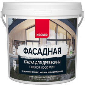 Краска Фасадная для Древесины Neomid Exterior Wood Paint 0.8л Белый Эластичная, Акриловая, Матовая, Кроющая для Наружных и Внутренних Работ / Неомид Профи.*