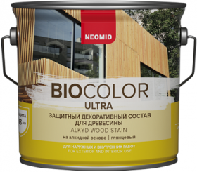 Декоративная Пропитка для Древесины Neomid Biocolor Ultra 9л Белый Полуглянцевая с Усиленной Защитой / Неомид Био Колор Ультра.