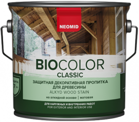 Декоративная Пропитка для Древесины Neomid Biocolor Classic 9л Бесцветный Полуматовая, Глубокопроникающая / Неомид Био Колор Классик.