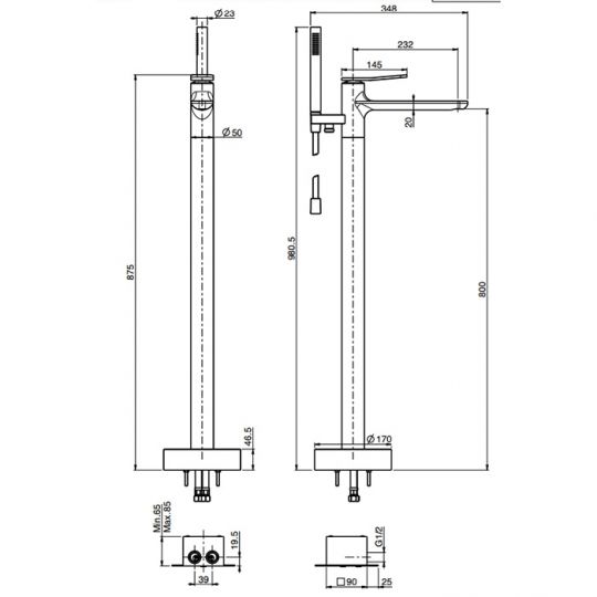 Смеситель для ванны напольный Fima carlo frattini Flo F3804/6N схема 2
