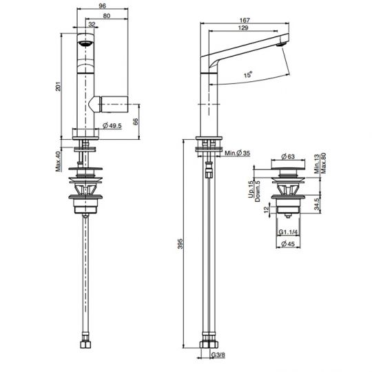 Однорычажный смеситель для раковины Fima carlo frattini Nomos go F4161 схема 2