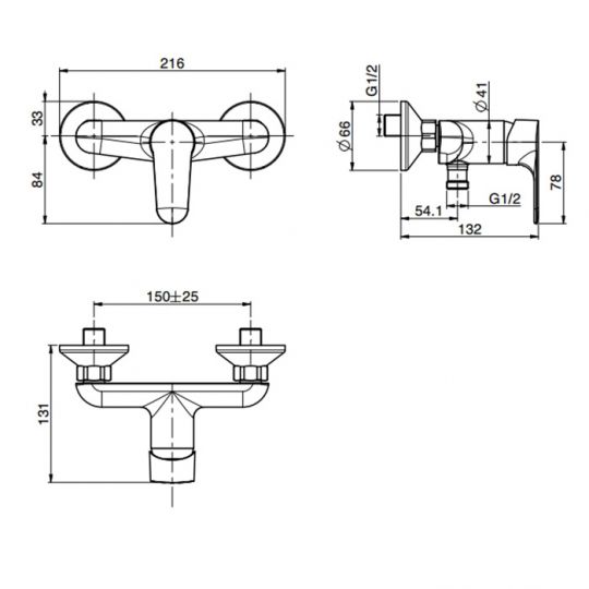 Настенный смеситель для душа внешнего монтажа без душевого комплекта Fima carlo frattini Serie 22 цвета хром F3835/1 схема 3