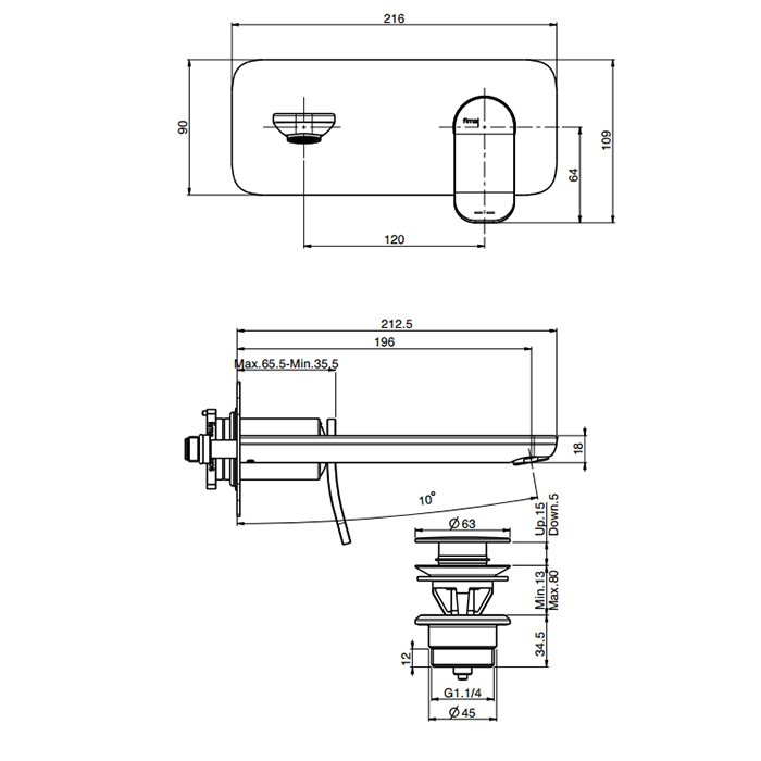Смеситель для раковины настенный Fima carlo frattini Flo F3821WLX5 излив 200мм ФОТО