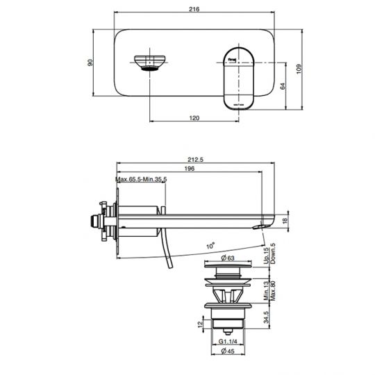 Смеситель для раковины настенный Fima carlo frattini Flo F3821WLX5 излив 200мм схема 2