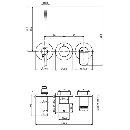 Встроенный смеситель с душевым комплектом Fima carlo frattini Flo F3819WX8 схема 2