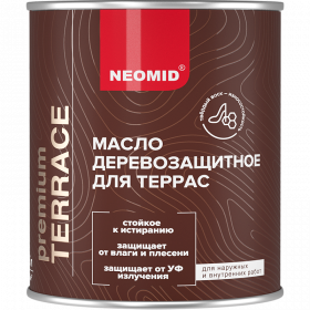 Масло для Террас Neomid Premium Terrace Oil 9л Бесцветный, Белый, Светлый Дуб, Орех, Палисандр, Тик, Графитовый для Внутренних и Наружных Работ / Неомид