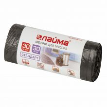 Мешки для мусора 30 л черные в рулоне 30 шт., ПНД 8 мкм, 50×60 см, LAIMA стандарт, 601377