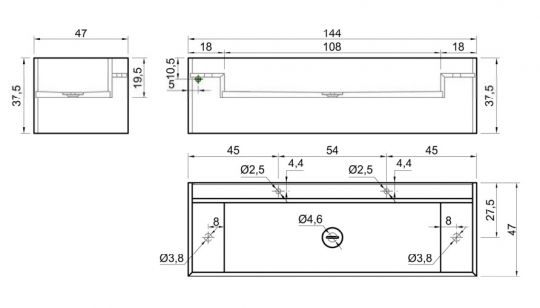 Моноблок-раковина подвесная Antonio Lupi MySTREET 144х47 MYSTRA3144 схема 4 Моноблок-раковина подвесная Antonio Lupi MySTREET 144х47 MYSTRA3144 схема 4