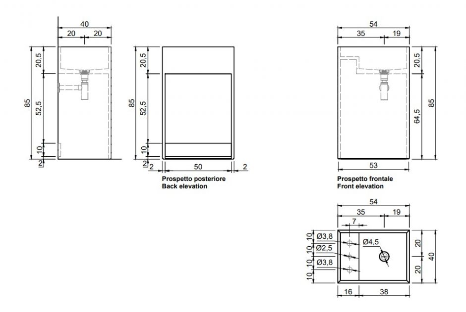 Раковина-моноблок напольная Antonio Lupi MySTREET FLOOR 54/72/90х40 слив в стену/пол ФОТО