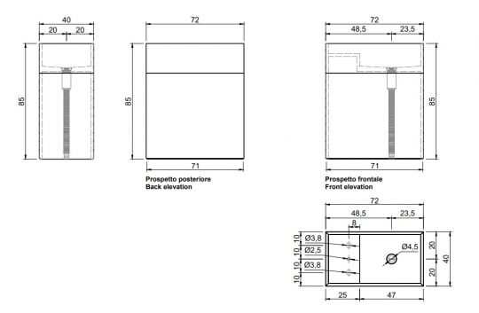 Раковина из мрамора с базой, напольная Antonio Lupi MySTREET FLOOR 54/72/90х40 слив в стену/пол схема 2