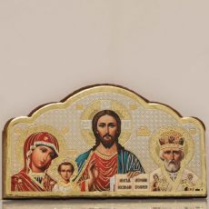 Икона в авто: Триптих: Спаситель, Николай Чудотворец и Казанская (7*4,5см)(на самоклеющейся ленте)