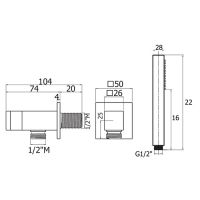 Комплект ручного душа Plumberia Selection HST3108 водорозетка с запорным клапаном и держателем душ квадратный 1 режим шланг PVC 1500 мм схема 4