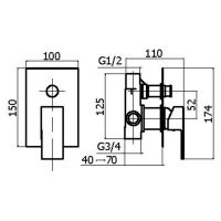 Внутренняя часть встраиваемого смесителя Plumberia Selection IXO INT0036CR для душа на 2 выхода с кнопочным девиатором диаметр 35 мм схема 2