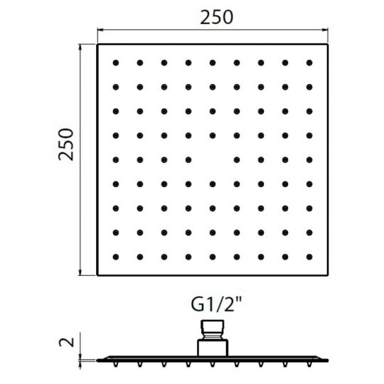 Верхний душ Plumberia Selection SAQ3114CR 250х250 встроенный клапан безопасности поворотное крепление антикальций 2 мм схема 2