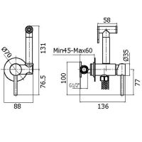 Гигиенический душ со смесителем Plumberia Selection IXO XO2000BO душ и держатель из металла шланг PVC 1250 мм схема 16