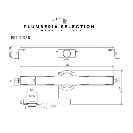 Трап душевой Plumberia Selection PS LINEAR PSL50MT 6x50 схема 2 Трап душевой Plumberia Selection PS LINEAR PSL50MT 6x50 схема 2