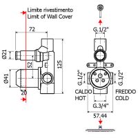 Внутренняя часть встраиваемого смесителя Plumberia Selection IXO INT0036CS для душа на 2 выхода с кнопочным девиатором диаметр 35 мм схема 2