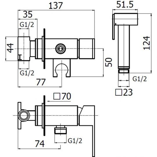 Комплект гигиенического душа Plumberia Selection TAG TG2000CR со смесителем схема 2 Комплект гигиенического душа Plumberia Selection TAG TG2000CR со смесителем схема 2