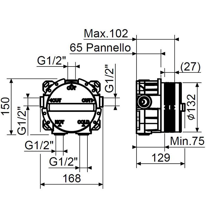 Внутренняя часть-PS Box Plumberia Selection PSBOX PSB003 встраиваемого термостатического смесителя для душа на 2-3 выхода ФОТО