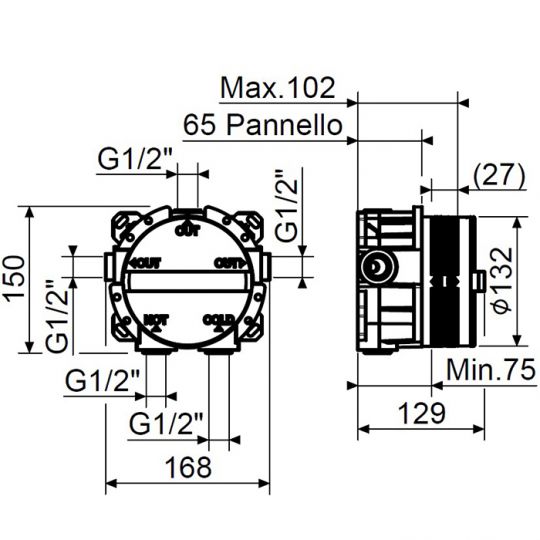 Внутренняя часть-PS Box Plumberia Selection PSBOX PSB003 встраиваемого термостатического смесителя для душа на 2-3 выхода схема 2 Внутренняя часть-PS Box Plumberia Selection PSBOX PSB003 встраиваемого термостатического смесителя для душа на 2-3 выхода схема 2