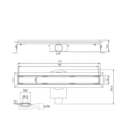 Трап душевой в пол Plumberia Selection PS IN-TILE PST80 комбинированный затвор 6x80 схема 6
