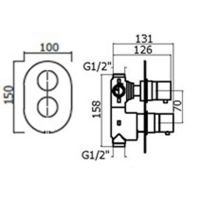 Смеситель термостат встраиваемый Plumberia Selection XOT5040 для душа 2 выхода со встраиваемой частью схема 2