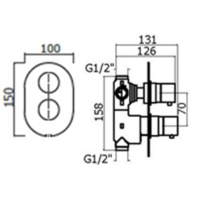 Смеситель термостат встраиваемый Plumberia Selection XOT5040 для душа 2 выхода со встраиваемой частью ФОТО