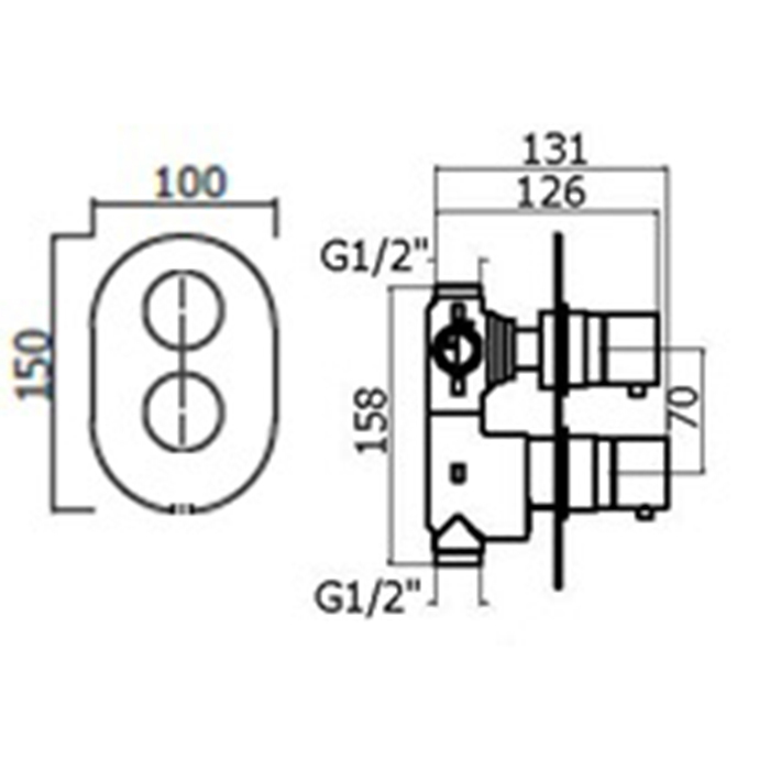 Смеситель термостат встраиваемый Plumberia Selection XOT5050 для душа 3 выхода со встраиваемой частью ФОТО